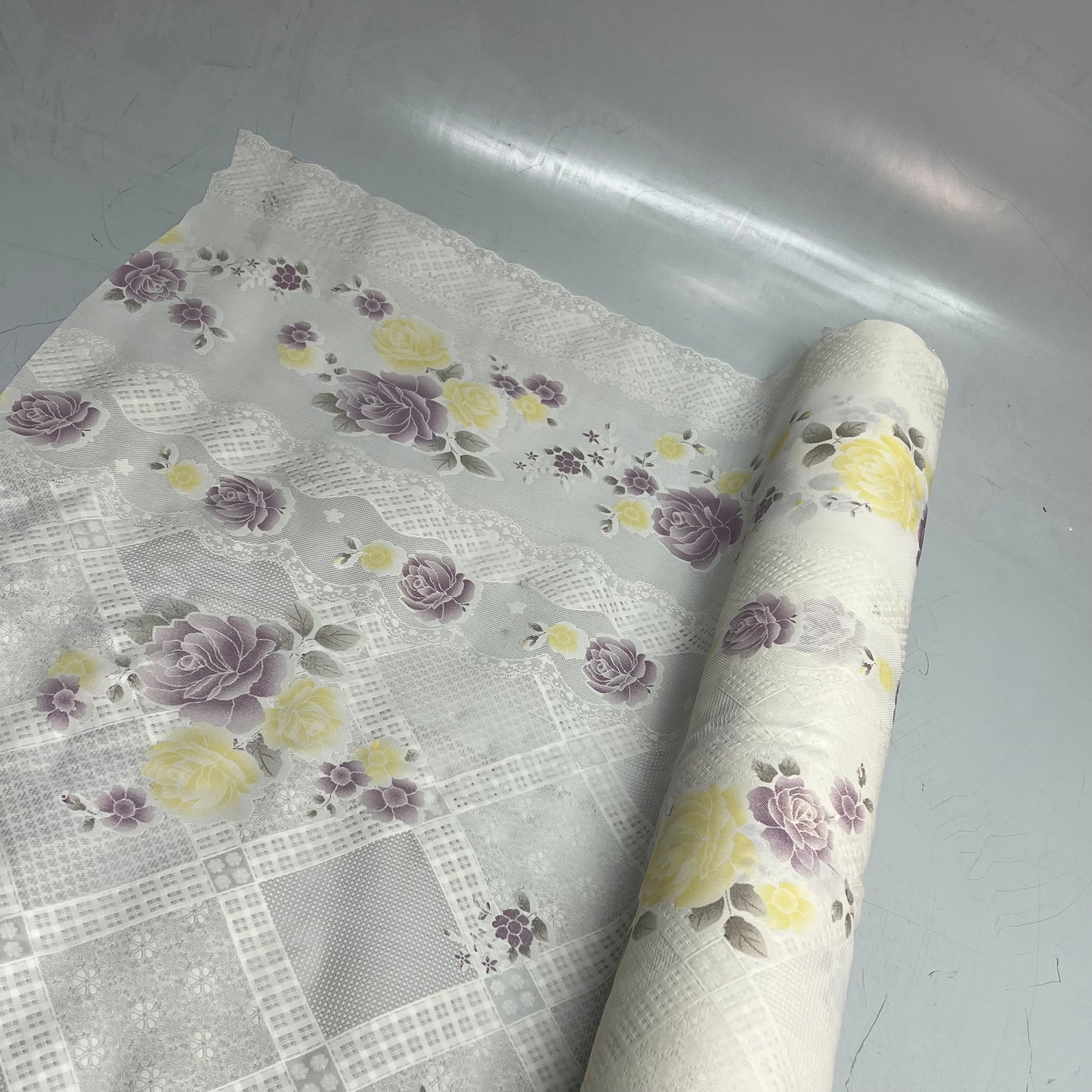 PVC Faux Lace Floral Dinning Table Cloth 54"x60' White/Yellow/Purple LA-0533D