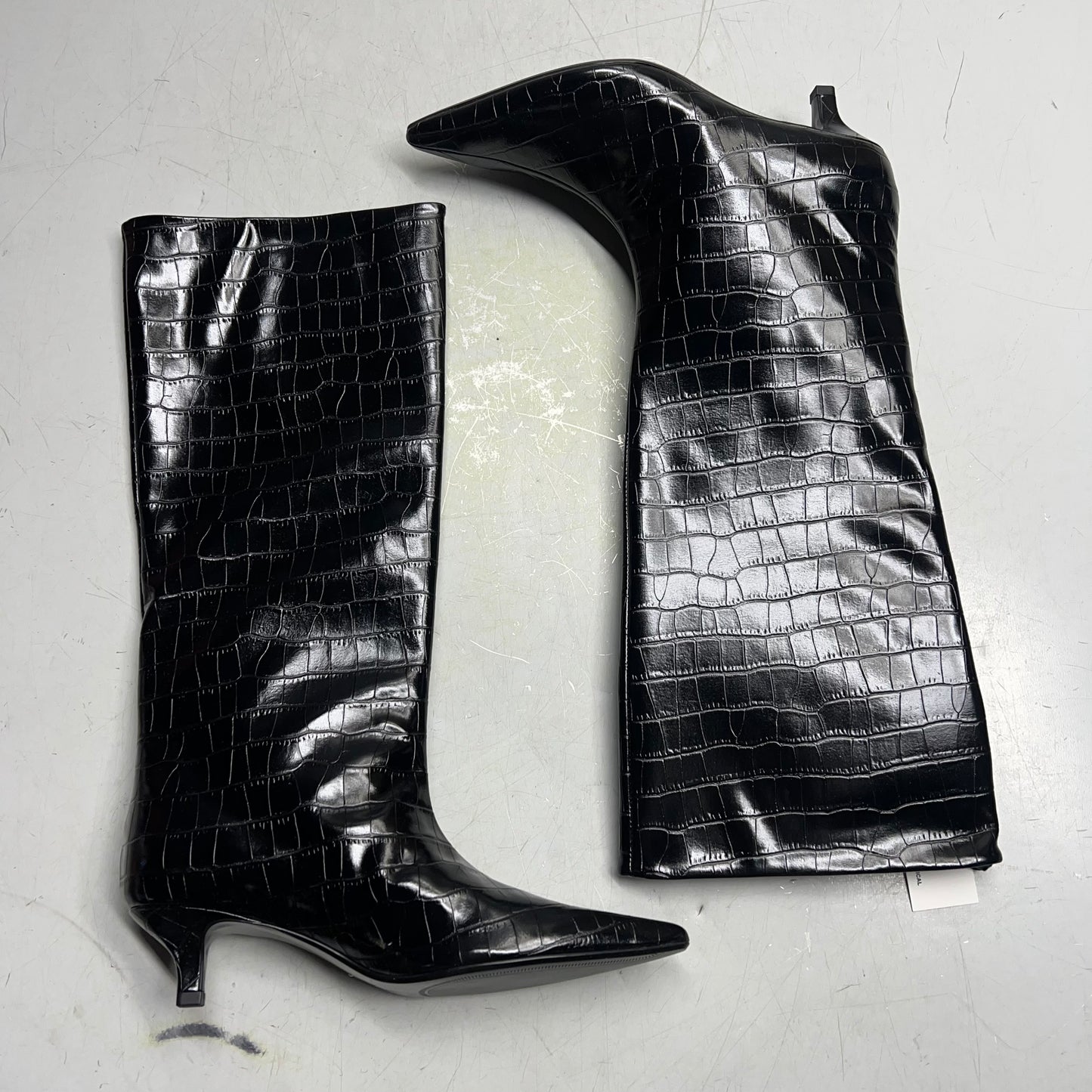 ZA@ ZARA Pointed Toe Crackled Kitten Heel Calf Boot Women's Sz 38 Black