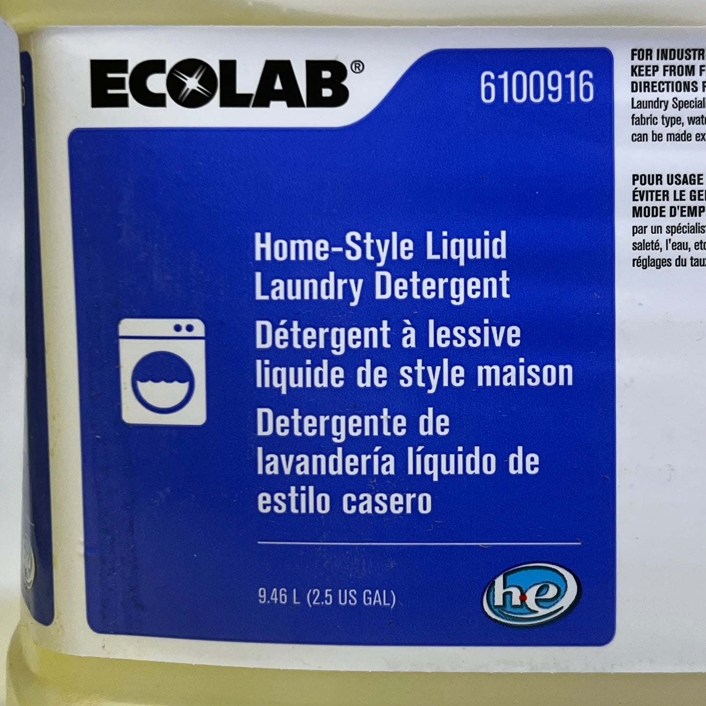 ECOLAB Home Style Liquid Laundry Soap Detergent 9.46 L/2.5 Gal. 6100916