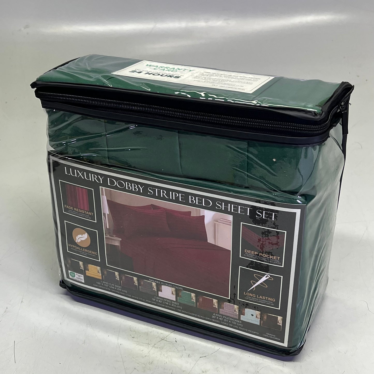 ZA@ ELEGANT COMFORT (6 PIECE SET) Luxury Soft Bed Sheets Set Dobby Stripe Design King Forest Green