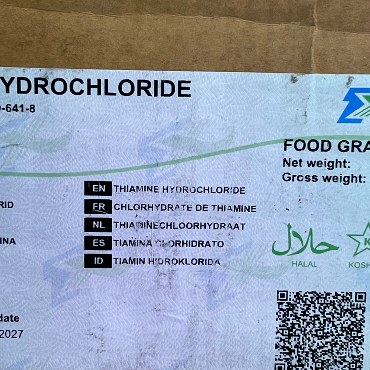 ZA@ JIANGXI TIAXIN PHARMACEUTICAL Thiamine Hydrochloride 25 KG/55 lb White BB 04/27