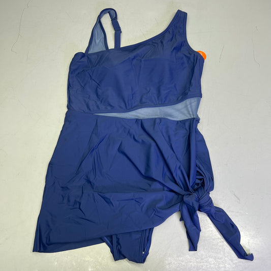 CHARMO One Piece Side Tie Dress W/ Mesh Cut Out Swimsuit Women's Sz L Blue
