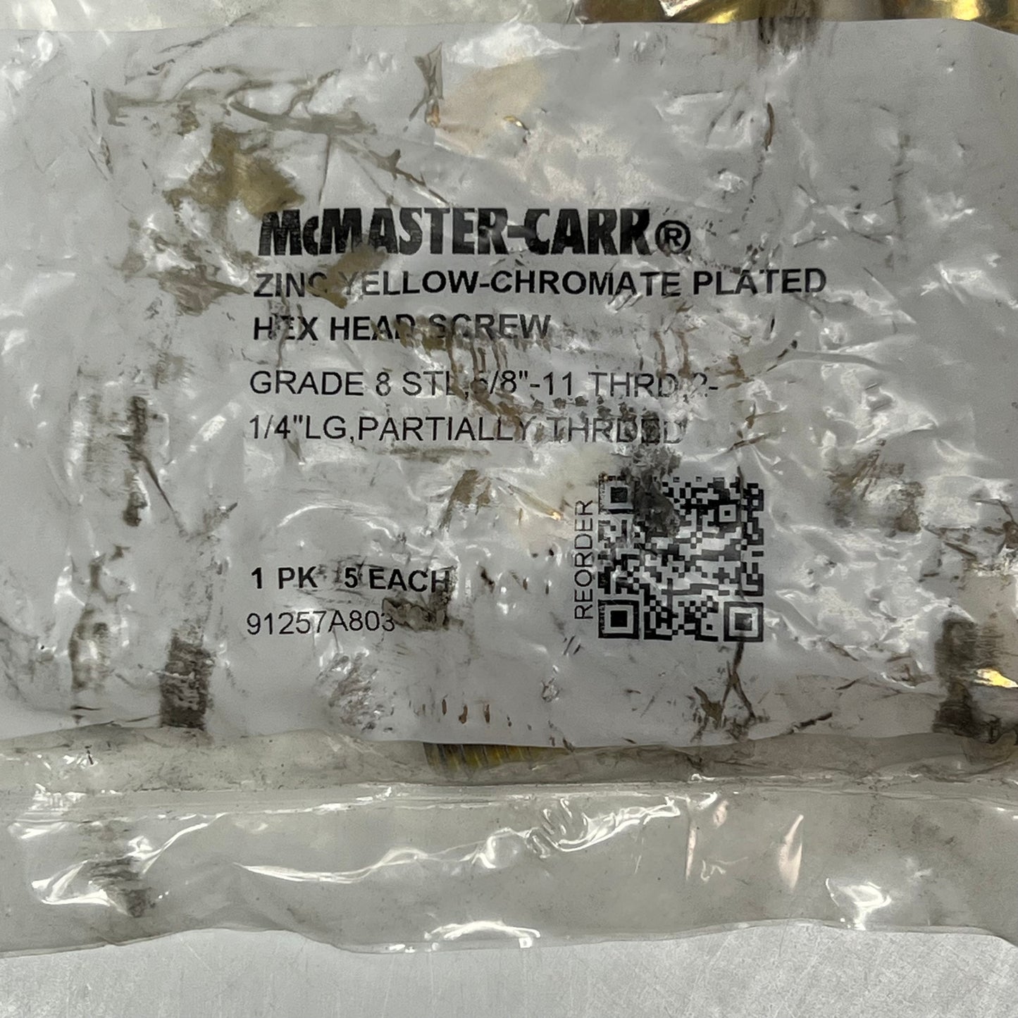 MCMASTER-CARR (5 PACK) Hex Head Screw Zinc Yellow Chromate Plated 91257A803