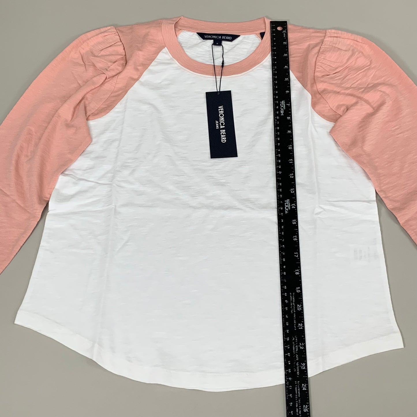 VERONICA BEARD Jeans Women's Mason Baseball Tee Sz-M Rosebloom/White