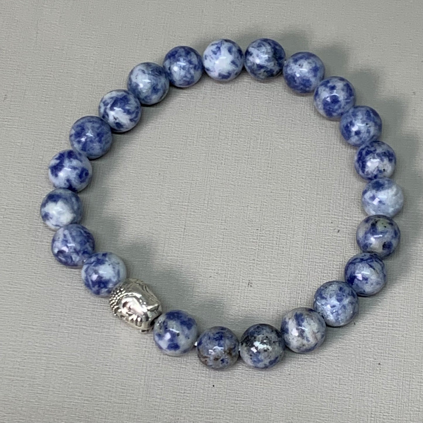 BEST WHOLESALE 12-PACK! Blue Marbled Beaded Crystal Bracelets 3" Silver Head New