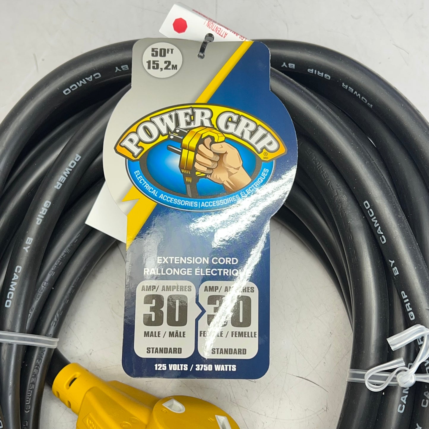 CAMCO Rv Extension Power Grip Extcord  50' 30A 125V/3750W 10 Ga Yellow 55197
