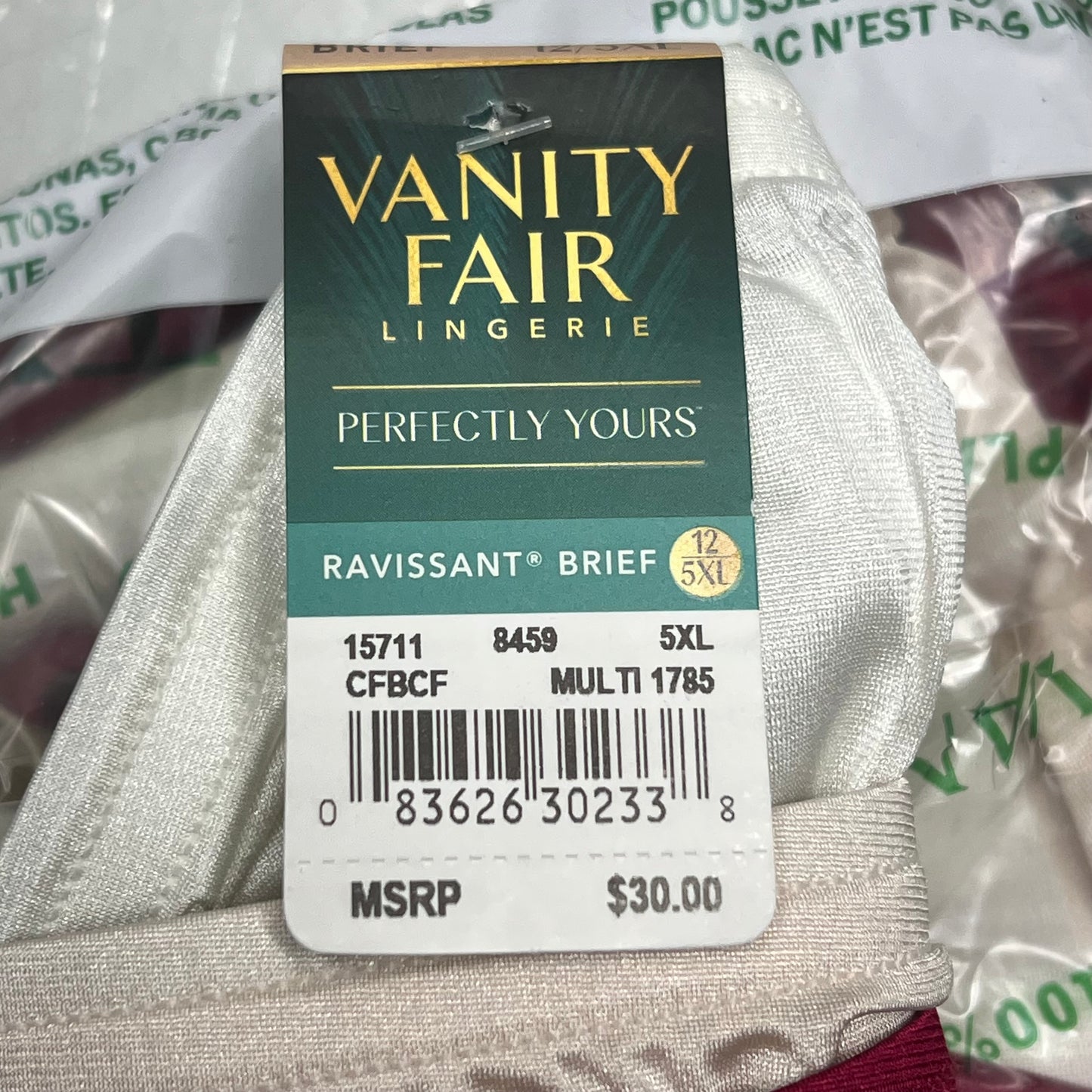 ZA@ VANITY FAIR Lot of Lingerie Perfectly Yours Ravissant Brief Women's Sz 5XL Cherry/Creme/White 15711