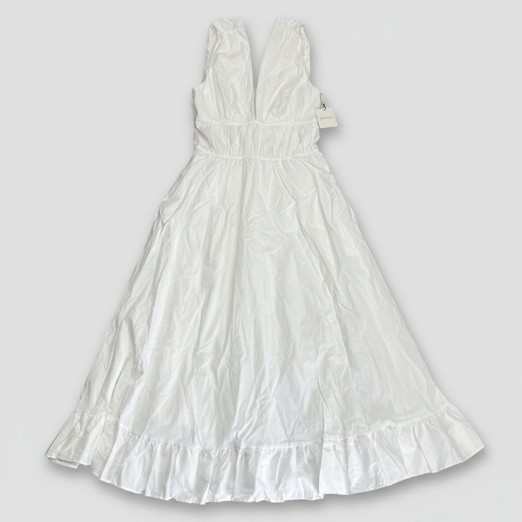 PEIXOTO Plunging V-neck Ava Midi Dress W/ Pockets Women's Sz S White 46018-WHT