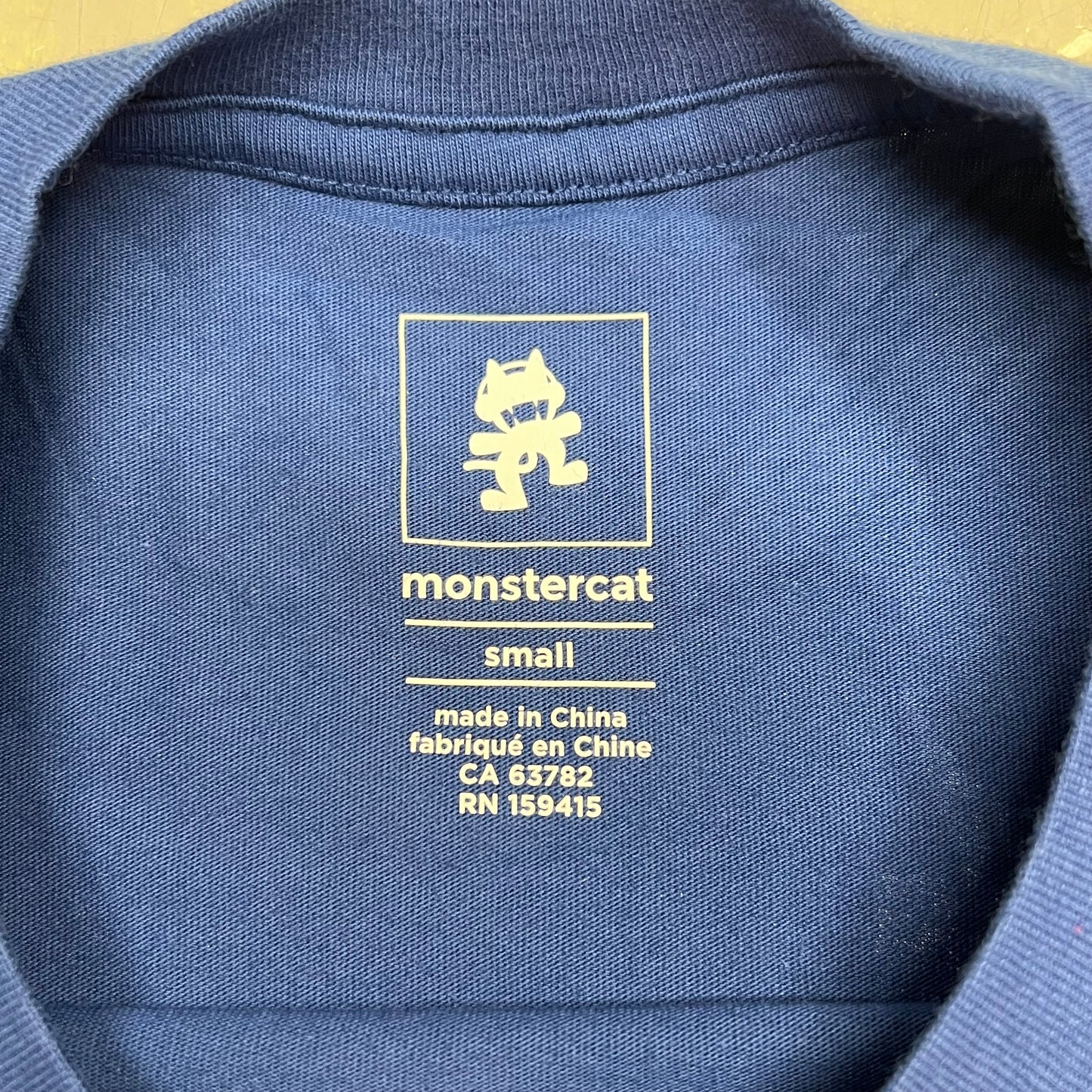 MONSTERCAT Records Long Sleeve T-Shirt Back Cat Comic Print Men's Sz S Blue