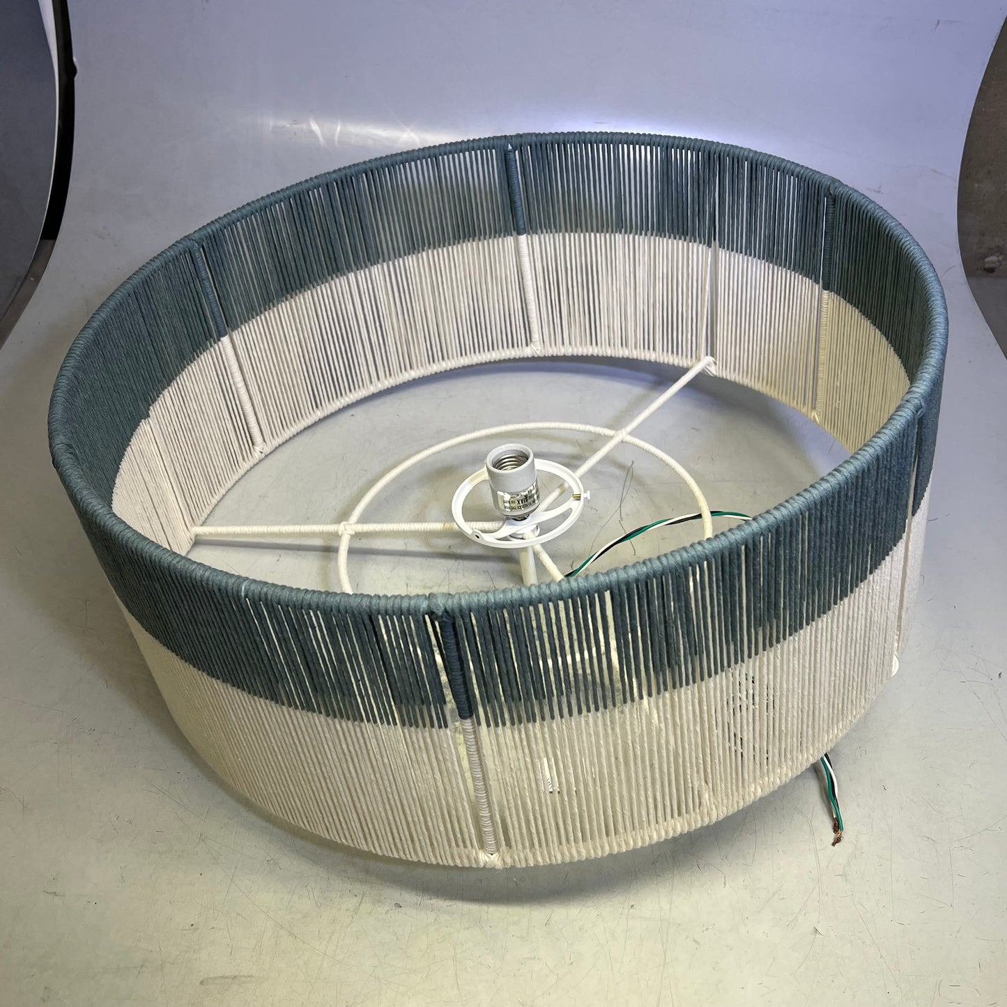 Natural String Wrapped Ceiling Fixture Lighting 24" x 9" Evergreen/White C-258