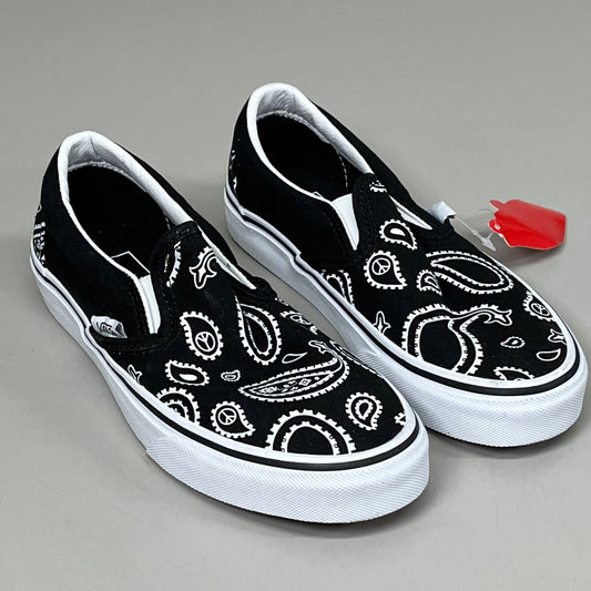 VANS Classic Slip-On Peace Sign Paisley Womens Sz 5.0 Mens Sz 3.5 Black & White