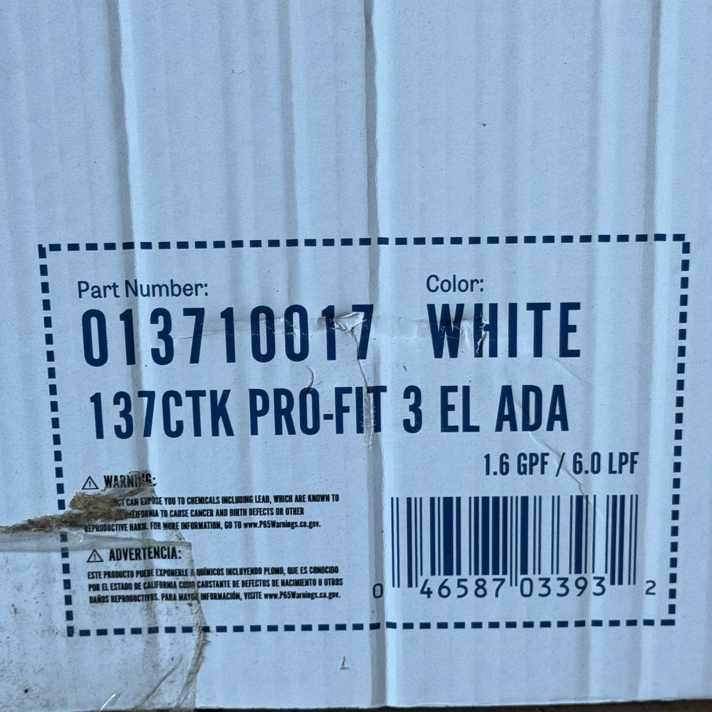 MANSFIELD Elongated Toilet Kit Sz 31 1/4” H x 19 3/4” W x 29 3/4” L 013710017