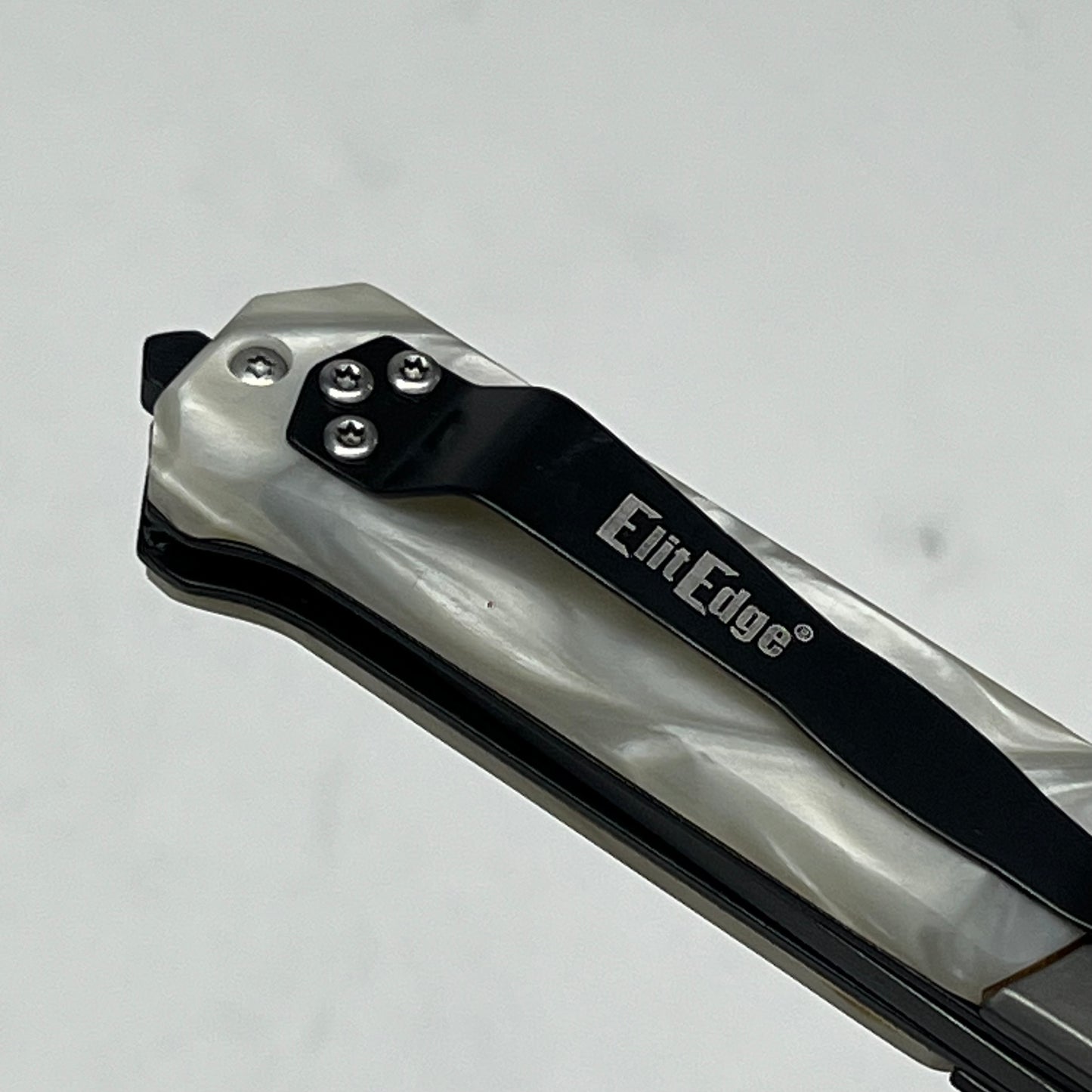 ZA@ ELITE EDGE  Liner Lock Knife Assist Open Faux Mop Handles  5.5" Long White Marble 10-A106WP