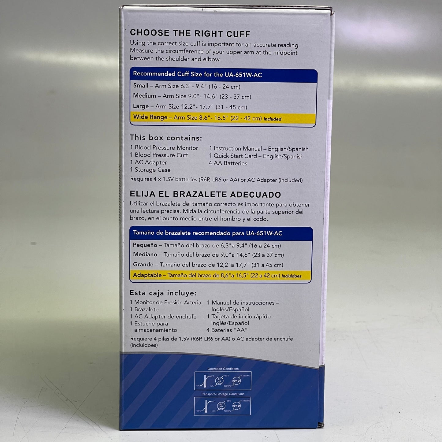 A&D MEDICAL Wide Range Cuff Blood Pressure Monitor White w/ Black UA-651-AC