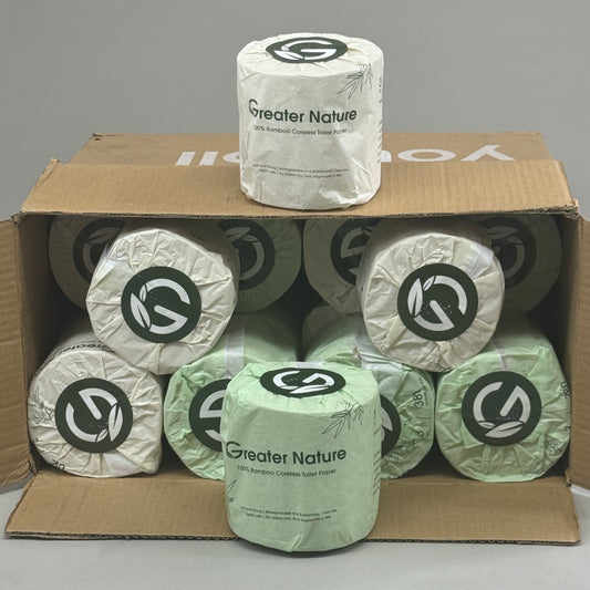 GREAT NATURE (24 Pack) 100% Bamboo Core-less Toilet Paper 3Ply, 380 Sheets Per Roll Green/White