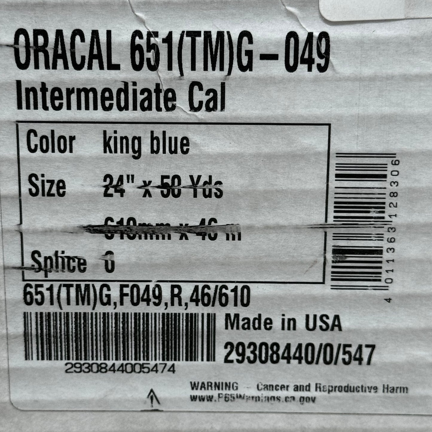 ORAFOL 651 Permanent Vinyl IntermediateCal 30"X50Yds King Blue 651(TM)G-049