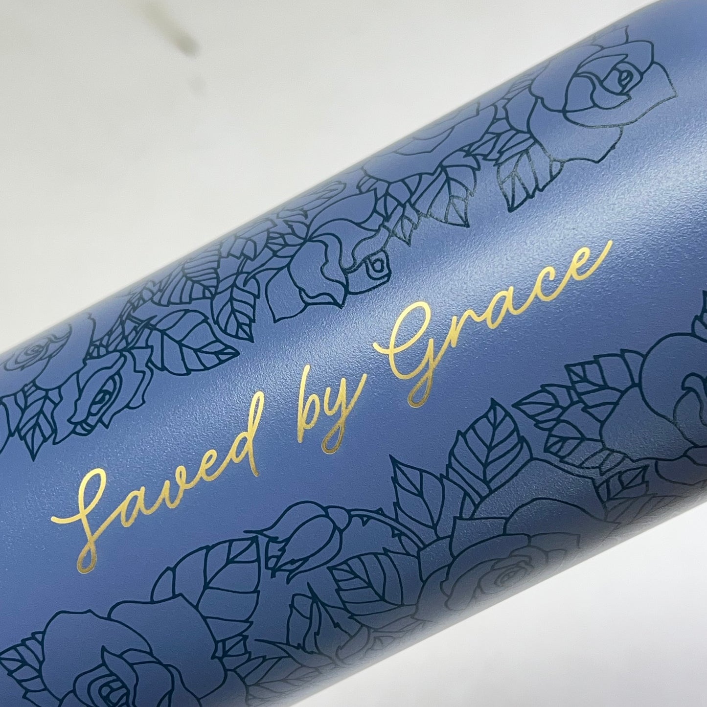 CHRISTIAN ART GIFTS Saved By Grace Floral Stainless Steel Water Bottle 24oz Bl|ue