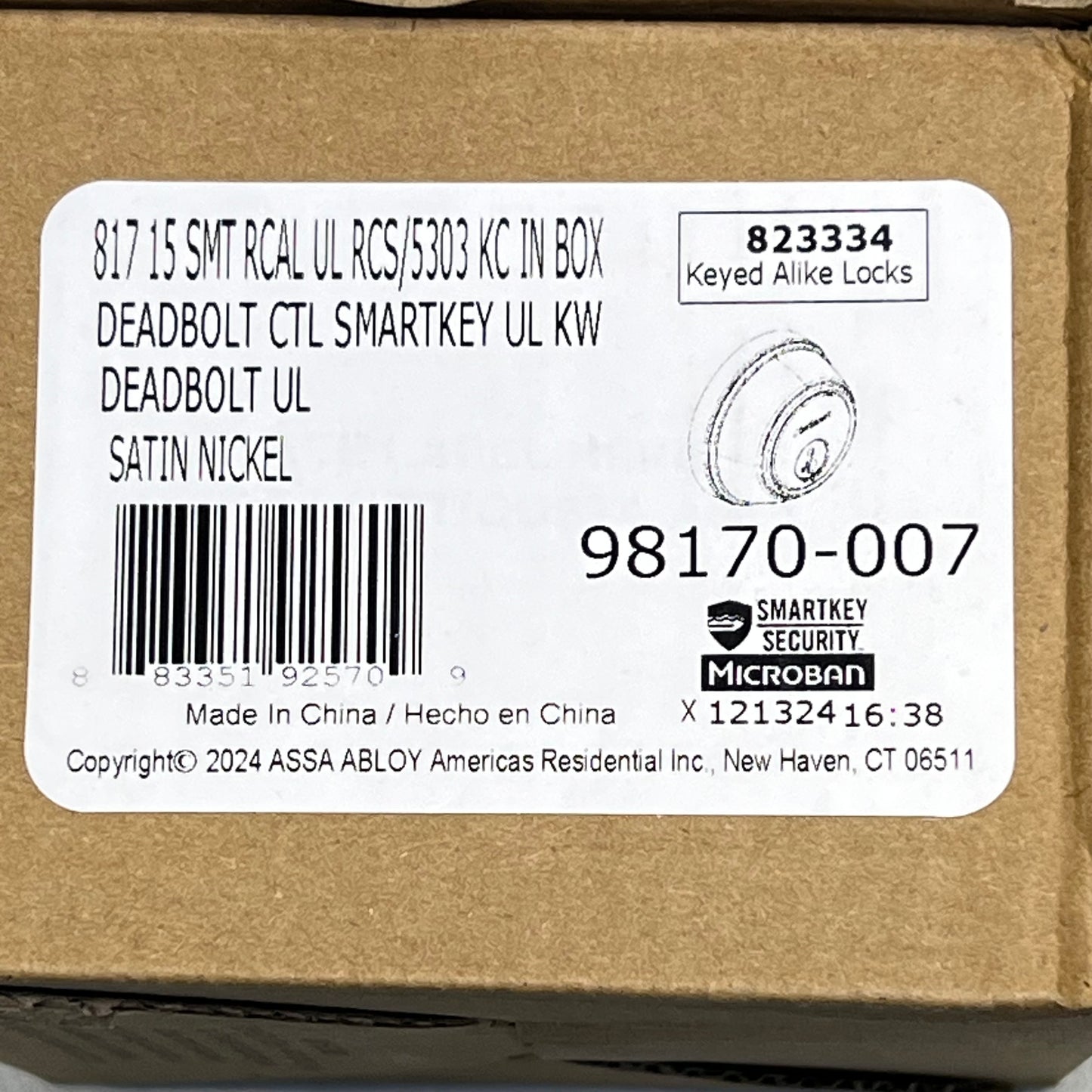 KWIKSET Exterior Door Key Control Deadbolt Keyed One Side Satin Nickel 98170-007
