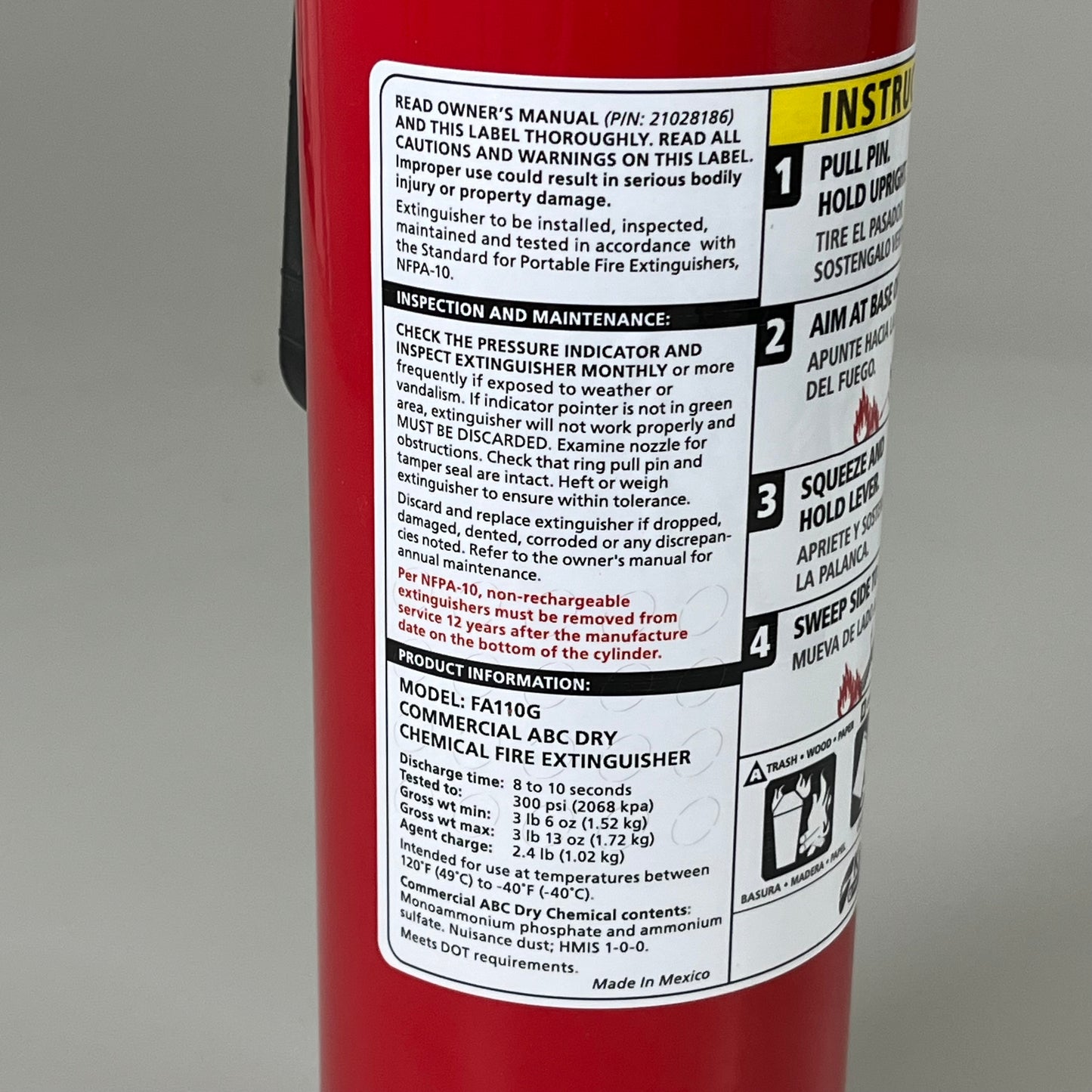 KIDDE Dry Chemical Fire Extinguisher 1A:10-B:C 100 psi Aluminum 466142MTL