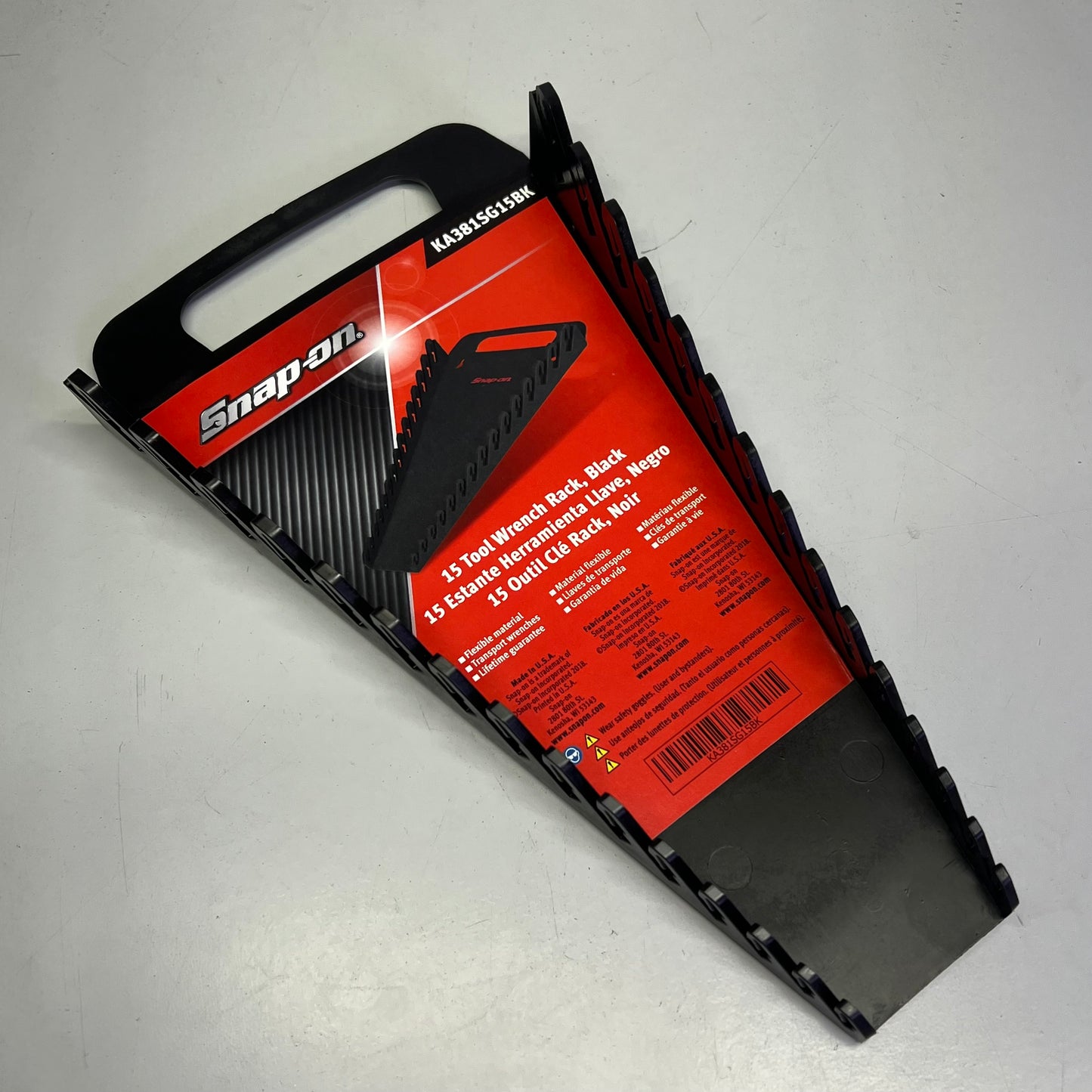 SNAP-ON 15 Tool Wrench Rack W/ Handle Fits 2" Deep Drawers Black KA381SG15BK