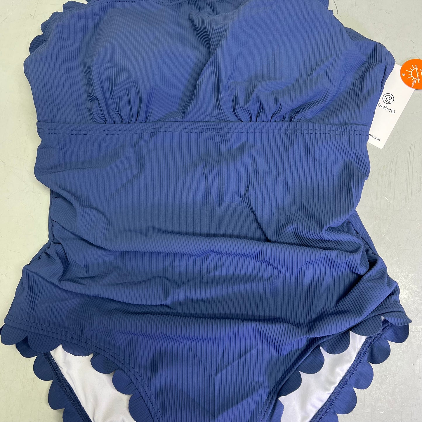 CHARMO Asymmetrical Retro Ribbed Moderate Cut One Piece Swimwear Wmn Sz L Blue