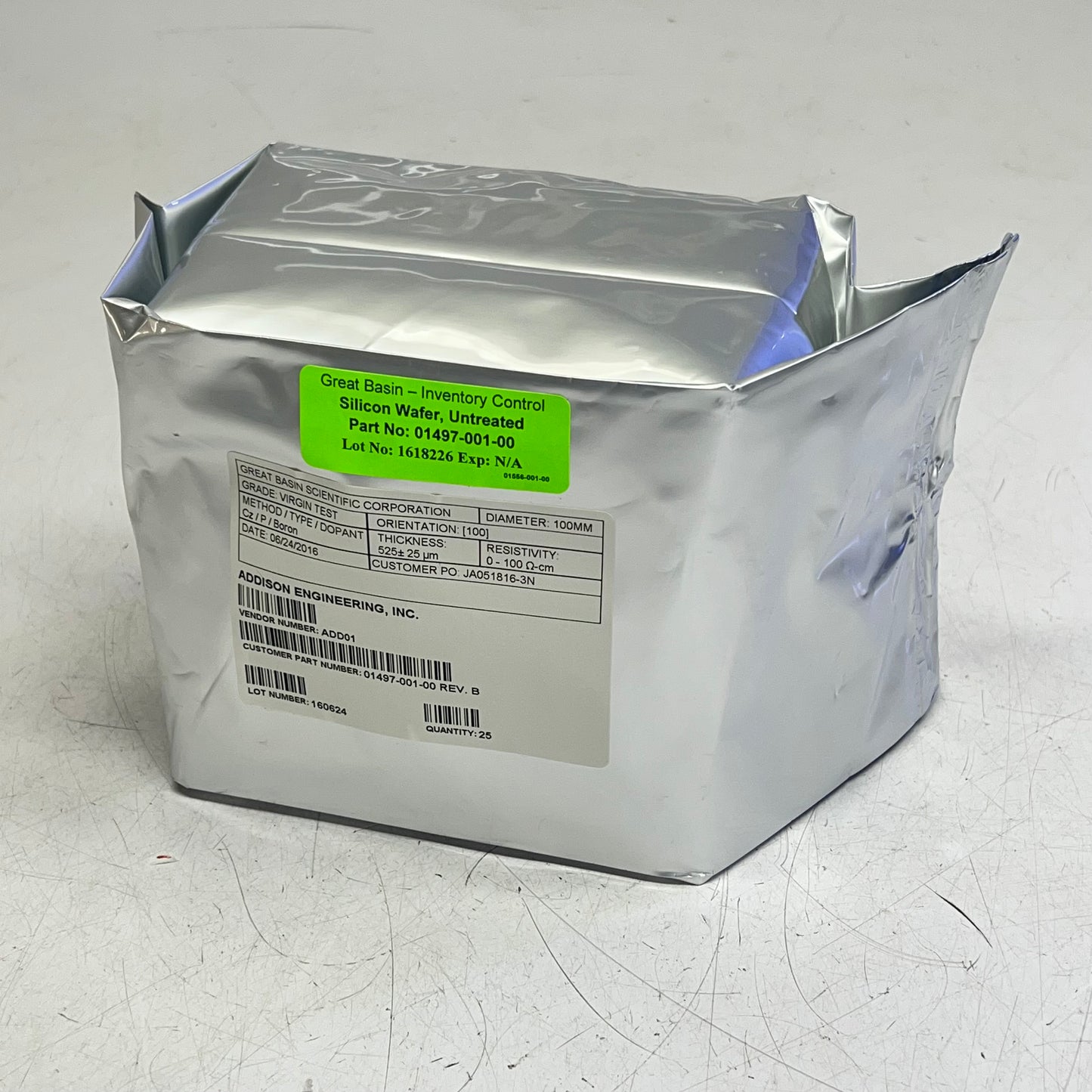 ADDISON ENGINEERING (25 PACK) Untreated Silicon Wafers For Testing 100MM ADD01