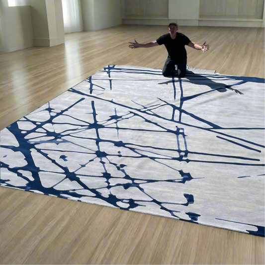 THE RUG COMPANY Bridge Modern Hand Woven Tibetan Wool Rug Roll 16’ x 12' Grey/Blue