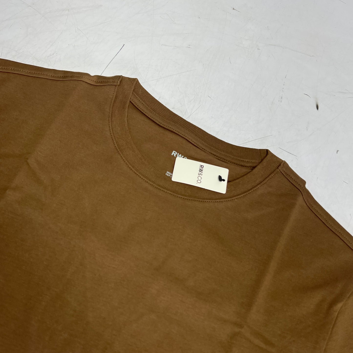 RW & CO Solid Interlock Cotton Crew-neck Tee Men's Sz S Tabacco 494222