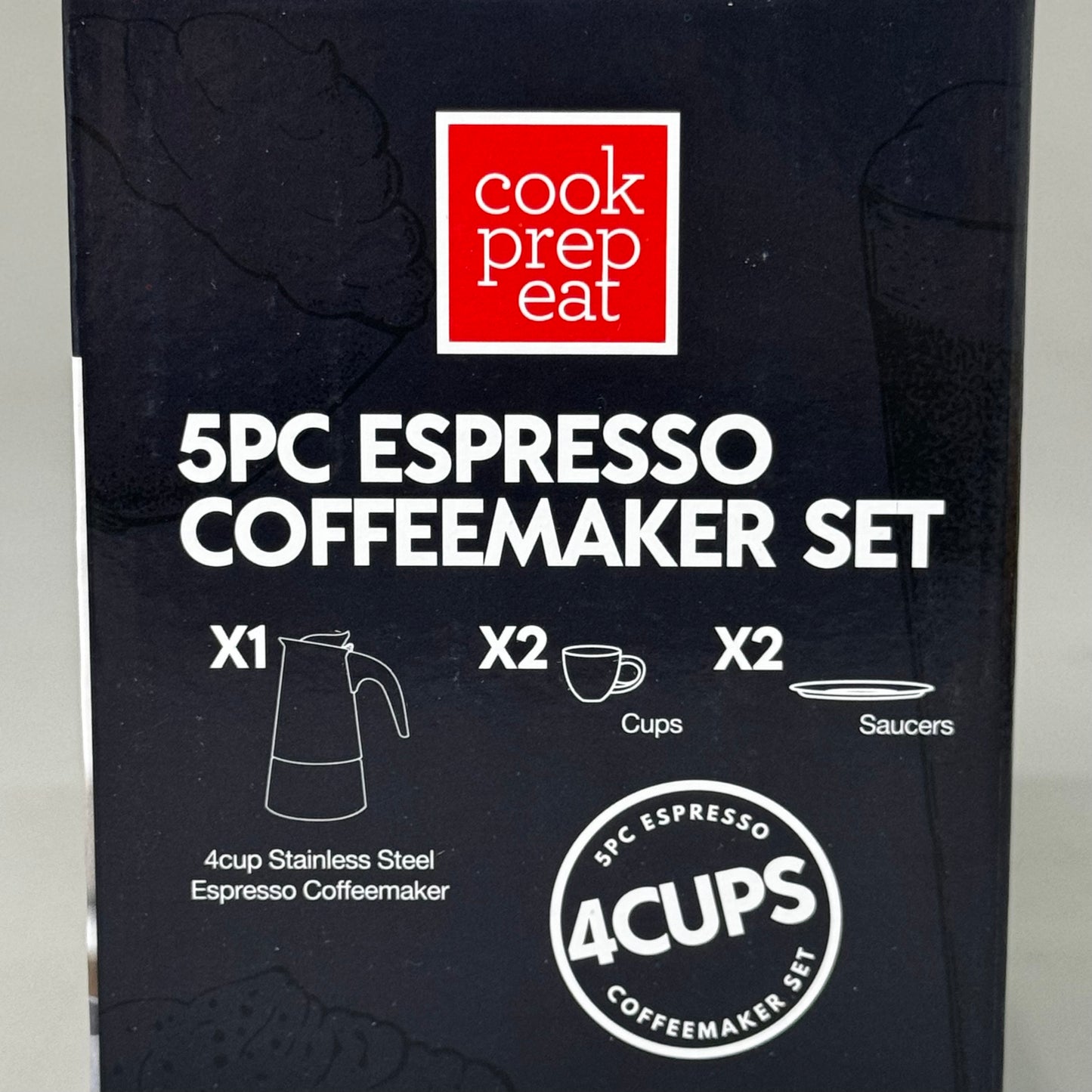 COOK PREP EAT 5-Piece Stainless Steel Espresso Coffee Maker w/ Cups Set 13435193