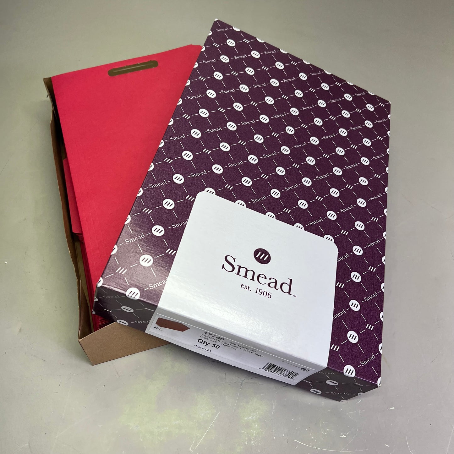 SMEAD (50 PACK) Fastener File Folder Legal Sz 1/3 Cut Tab Red 17740