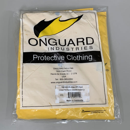 ONGAURD INDUSTRIES 3 Piece Protective Clothing Unisex SZ 3XL Yellow 76515CCR-Sitex