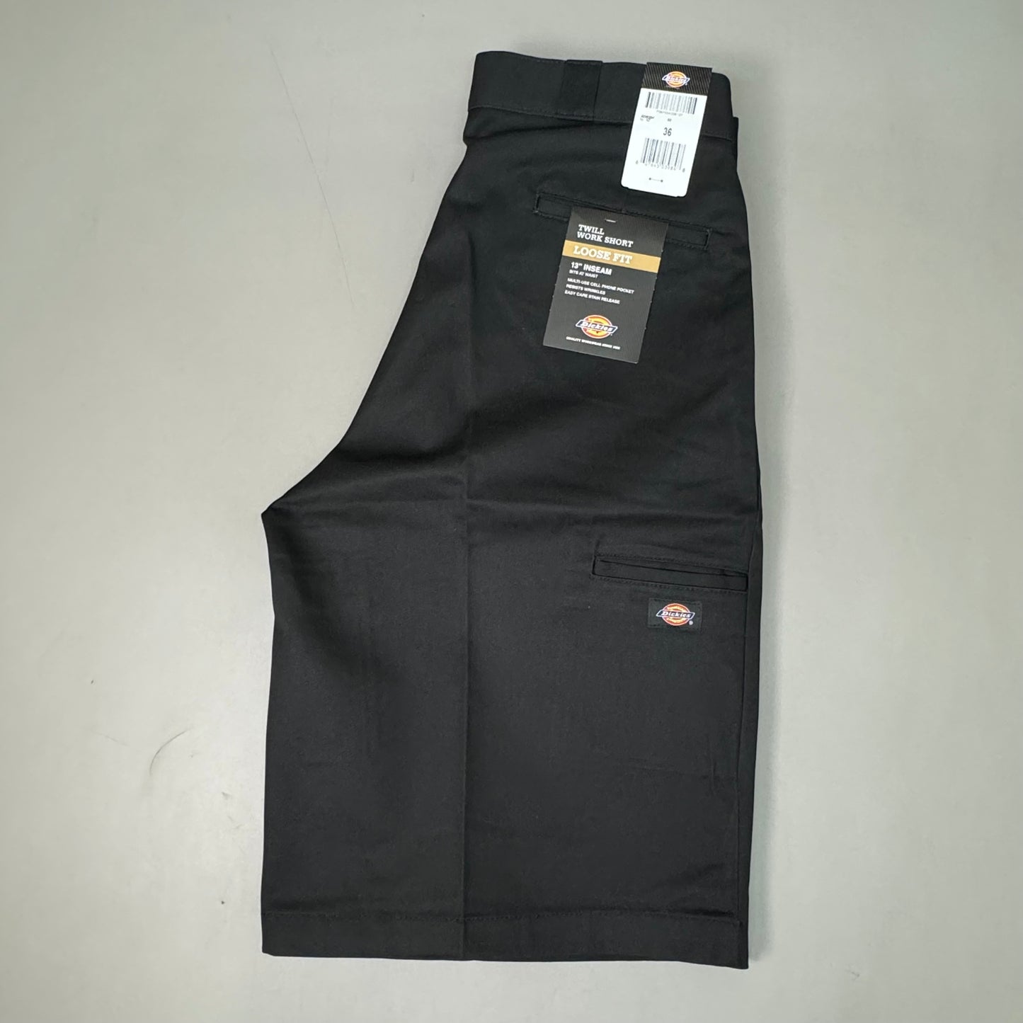 DICKIES Loose Fit Twill Work Shorts 13" Inseam Men's Sz 36 Black 42283BK