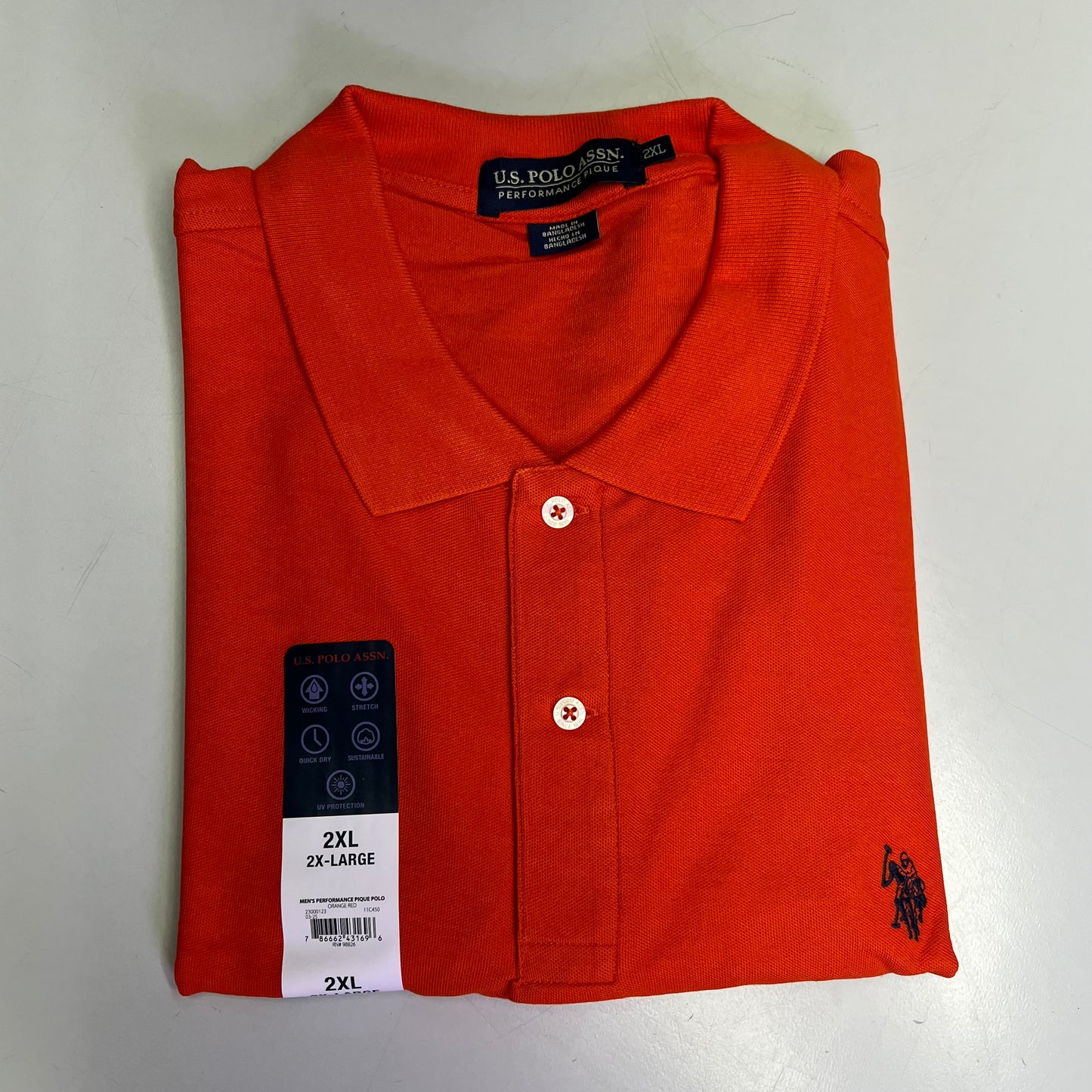 ZA@ U.S. POLO ASSN Performance Pique Polo Short Sleeve Shirt Men's Sz 2XL Orange Red