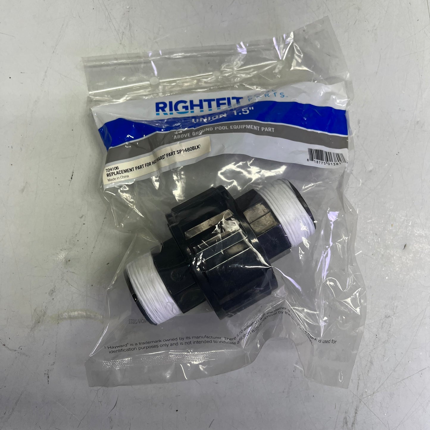 RIGHT FIT Pool Parts  Replacement Double Male Threaded Union 1.5" Black 724106