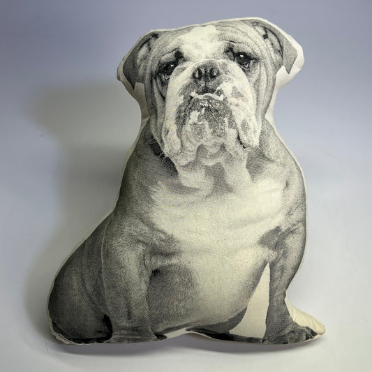 BRODERPRESS Hand Silkscreened Contoured Bulldog Pillow 13"x11" Black & White