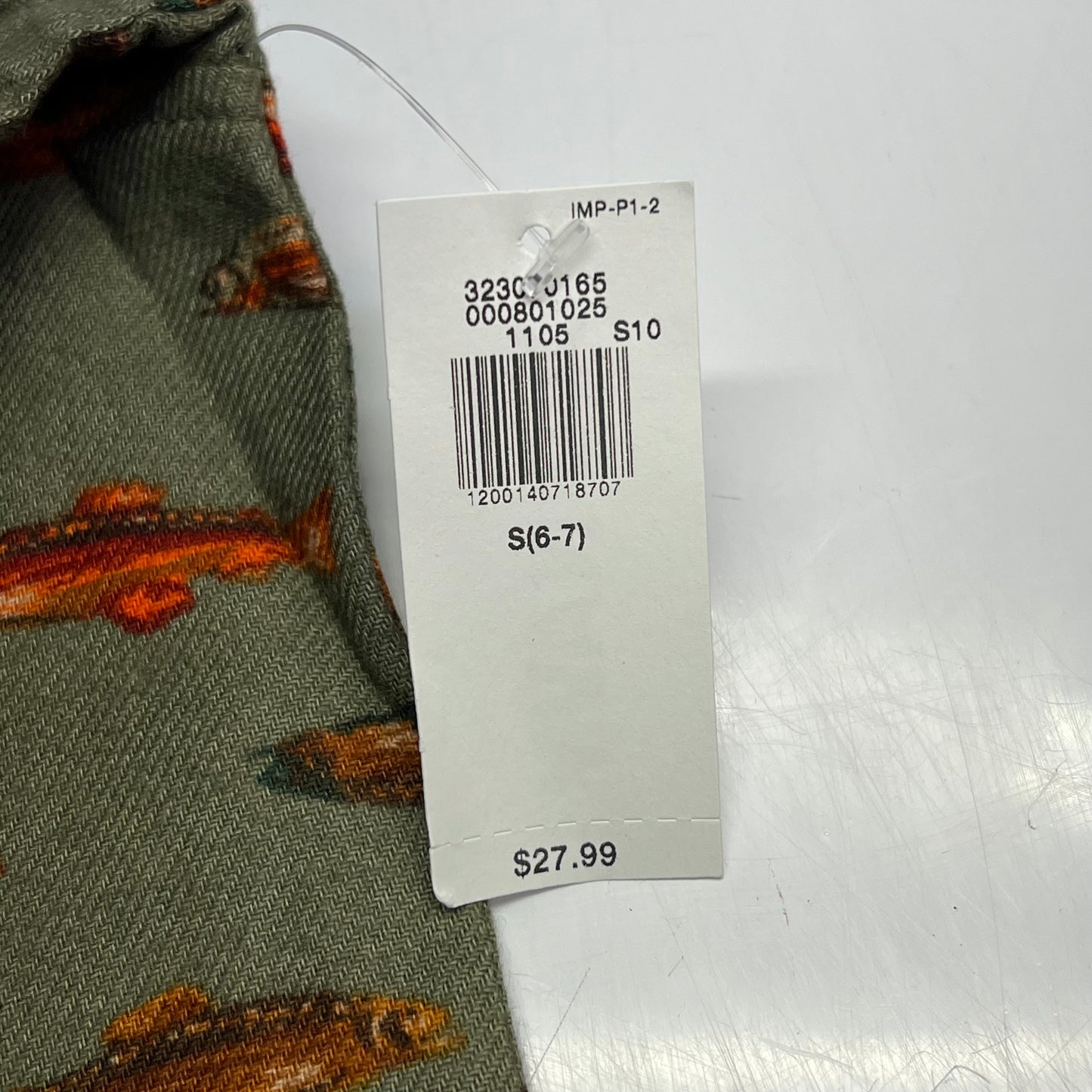 OLD NAVY Printed Fish Pattern Long Sleeve Fennel Pocket Shirt Boy's Sz S Green