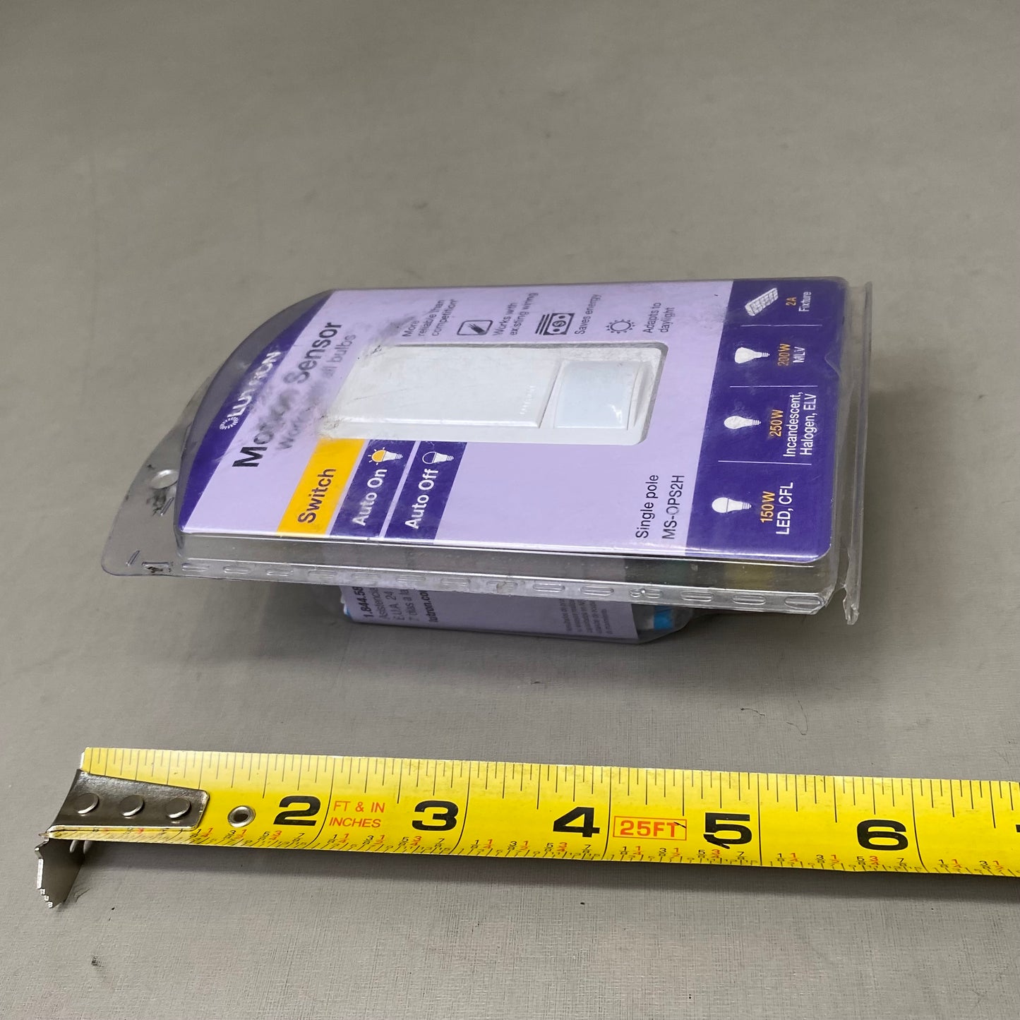 LUTRON  Motion Sensor Light Switch  1.75"x2"x4.2" White MS-OPS2H