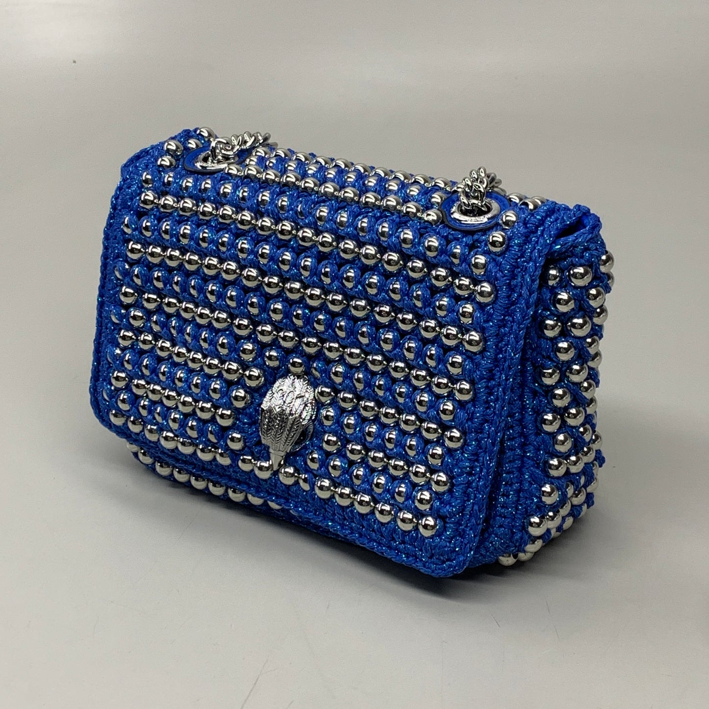 KURT GEIGER Kensington Fabric Crochet MD Stud  8" x 6" Mid Blue 5045654259522 New