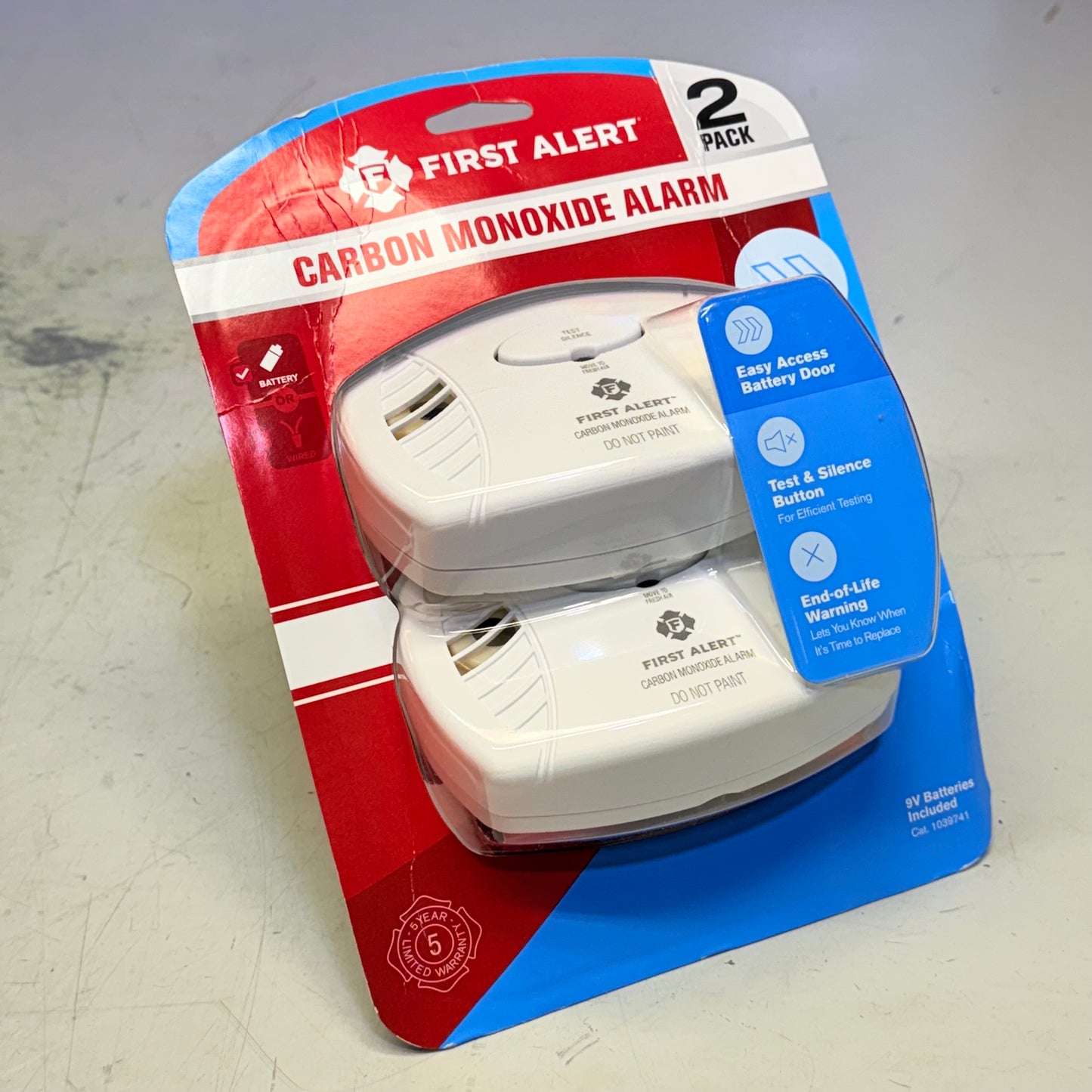 FIRST ALERT (2 PACK) Carbon Monoxide Alarm W/9V Batteries White 1039741