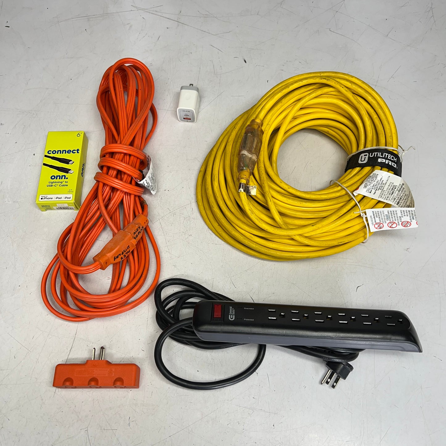 ZA@ Lot of 6 Assorted Power Supply, Extension Cords, Charging Cable & Box