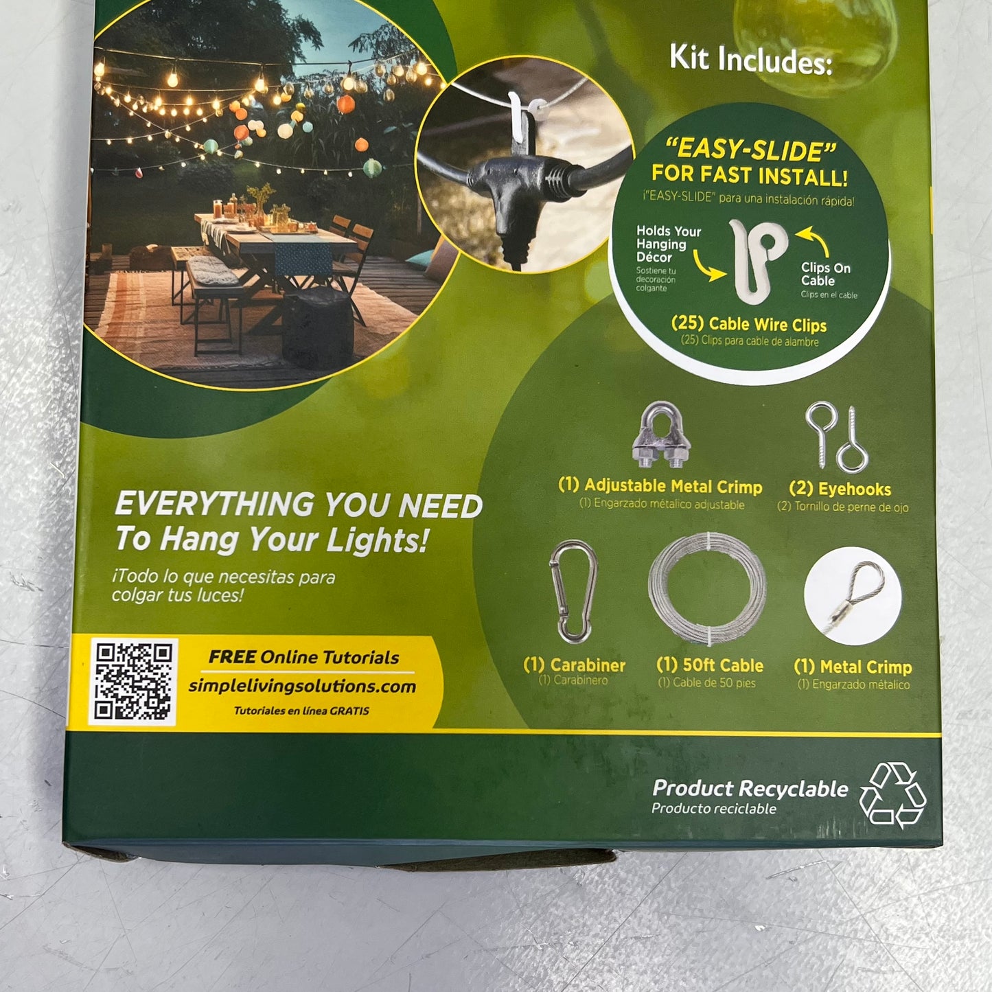 SIMPLE SOLUTIONS Outdoor Cable Wire Patio Light Kit 50' Cable Range 815050