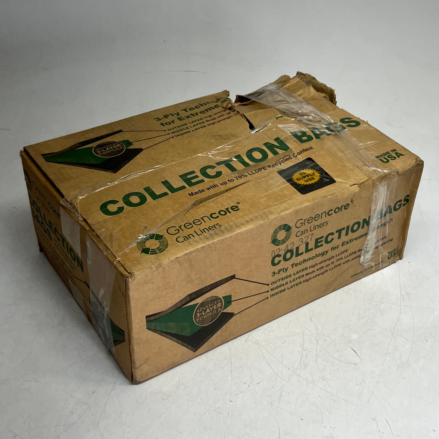 ZA@ GREENCORE (100 Bags) Can Liners Trash Bags 40" x 58" Clear FG-W0005-01E (New Other, Distressed Box)
