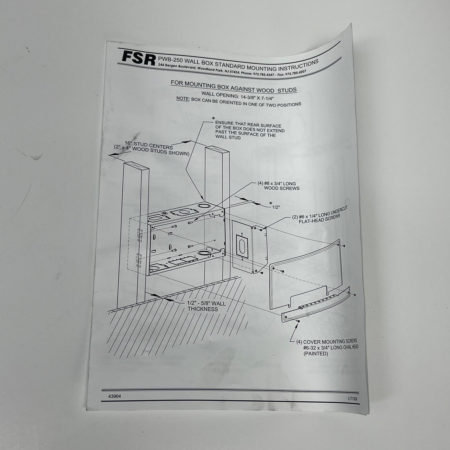 FSR  Pwb Wall Box W/ 6 Ips 3 Ac / Gang 14.25" x 7"x 4"  White 17254 PWB-250-WHT