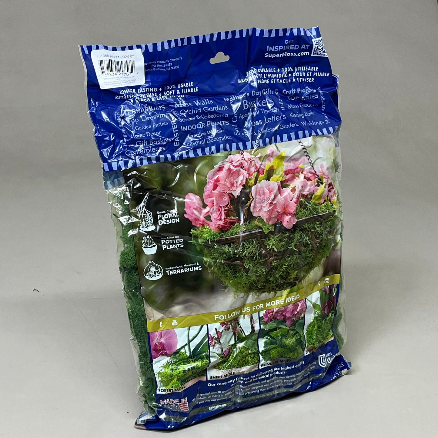 SUPER MOSS Long-Lasting Washed Preserved Reindeer Moss 326 Cubic inches Basil