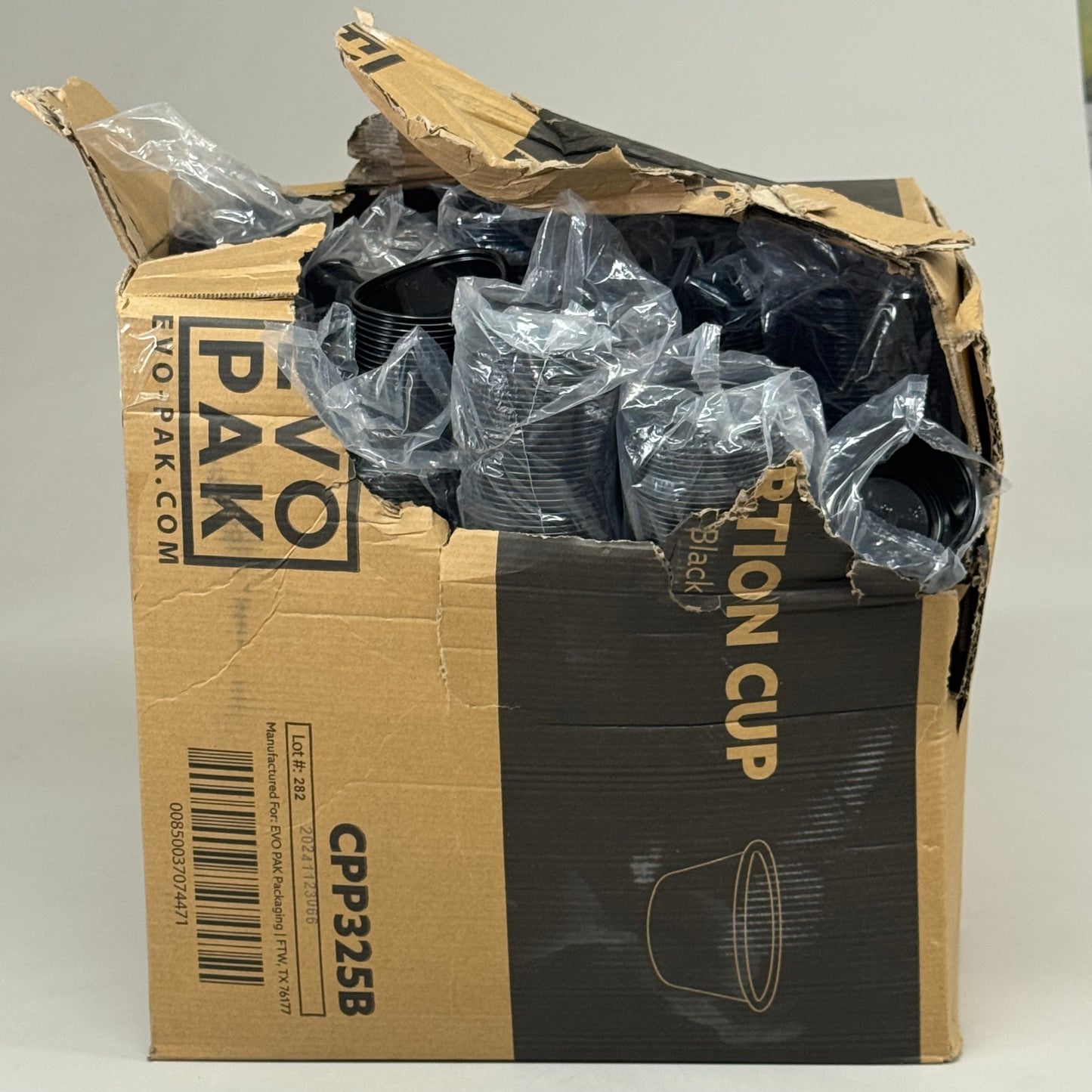 EVOPAK (1 Box, 2500 Cups) Plastic No Lid Serving/Portion Cups 3.25oz Black (As-is Slightly Damaged)