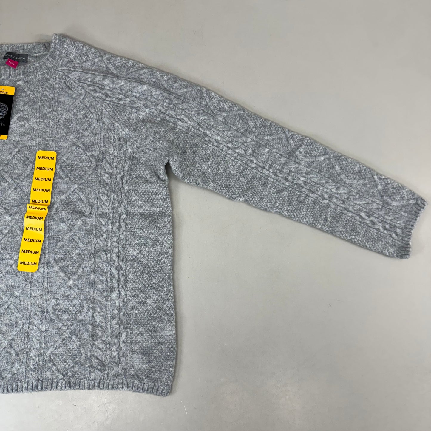 VINCE CAMUTO Cable Knit Sweater Women's Sz-M Light Heather Grey SC2895