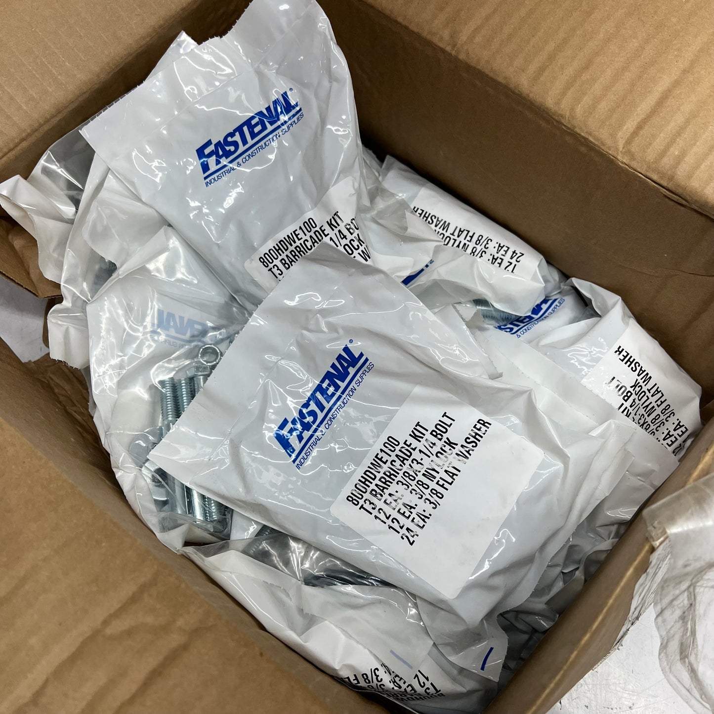 ZA@ FASTENAL (20 PACK, 12 EACH) Barricade Kit Bolts Washers Nylocks Chrome