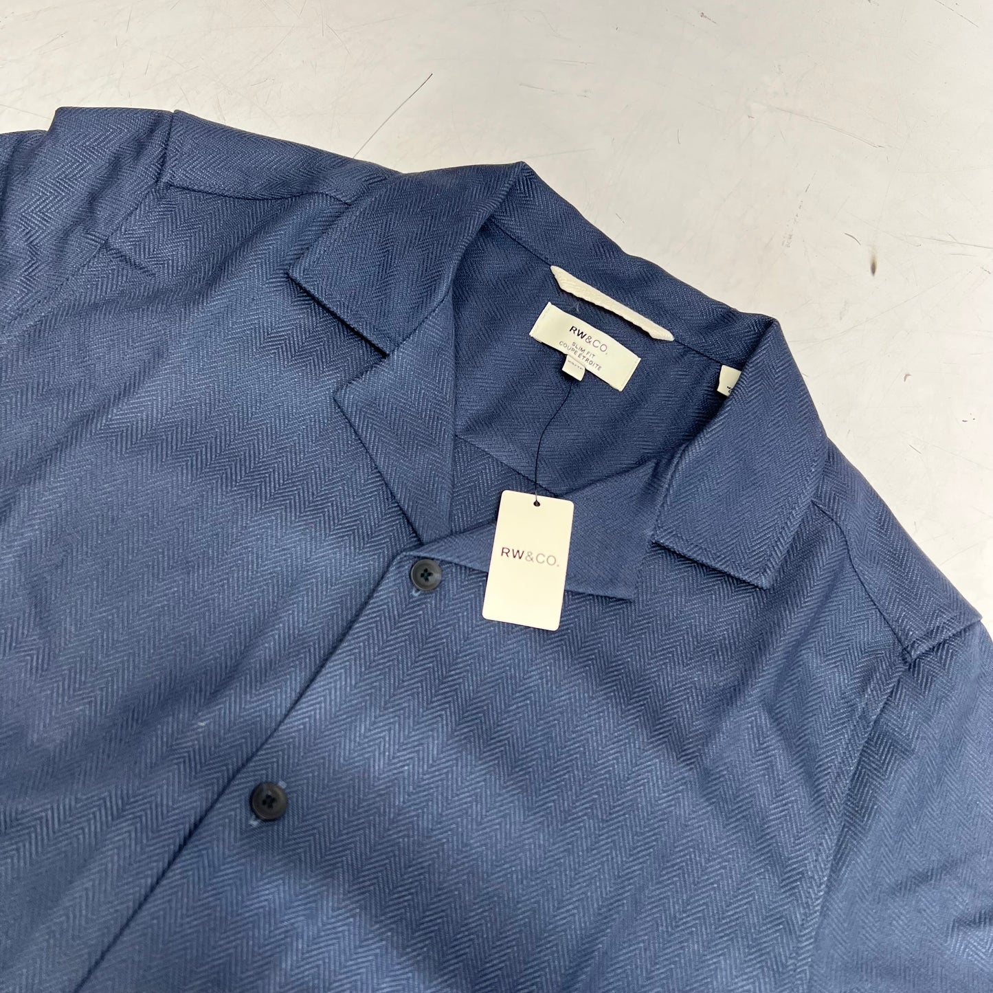 RW & CO Short-sleeve Herringbone Shirt W/ Camp Collar Men's Sz XS Blue 485793