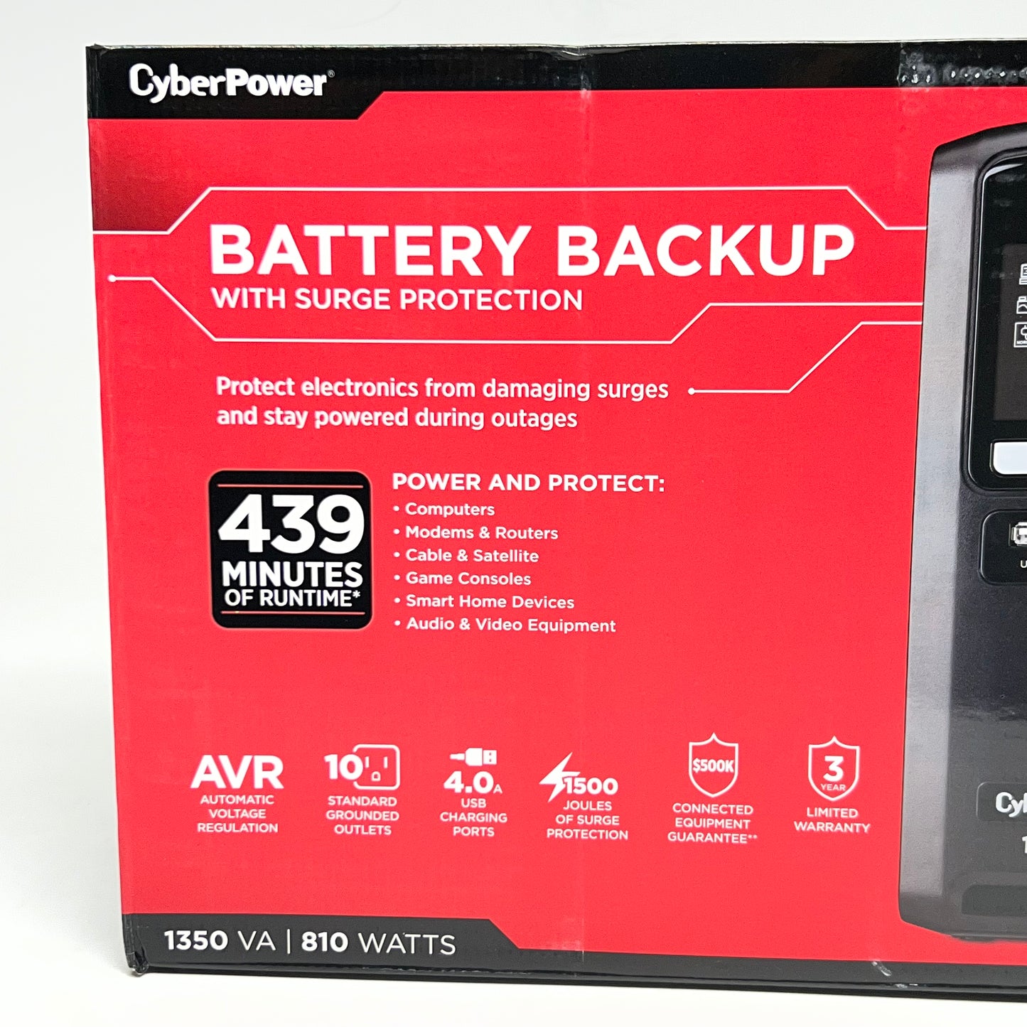 CYBERPOWER 1350VA/810W Battery Backup & Surge Protector - 10 Outlets, AVR & USB Charging CST135UC