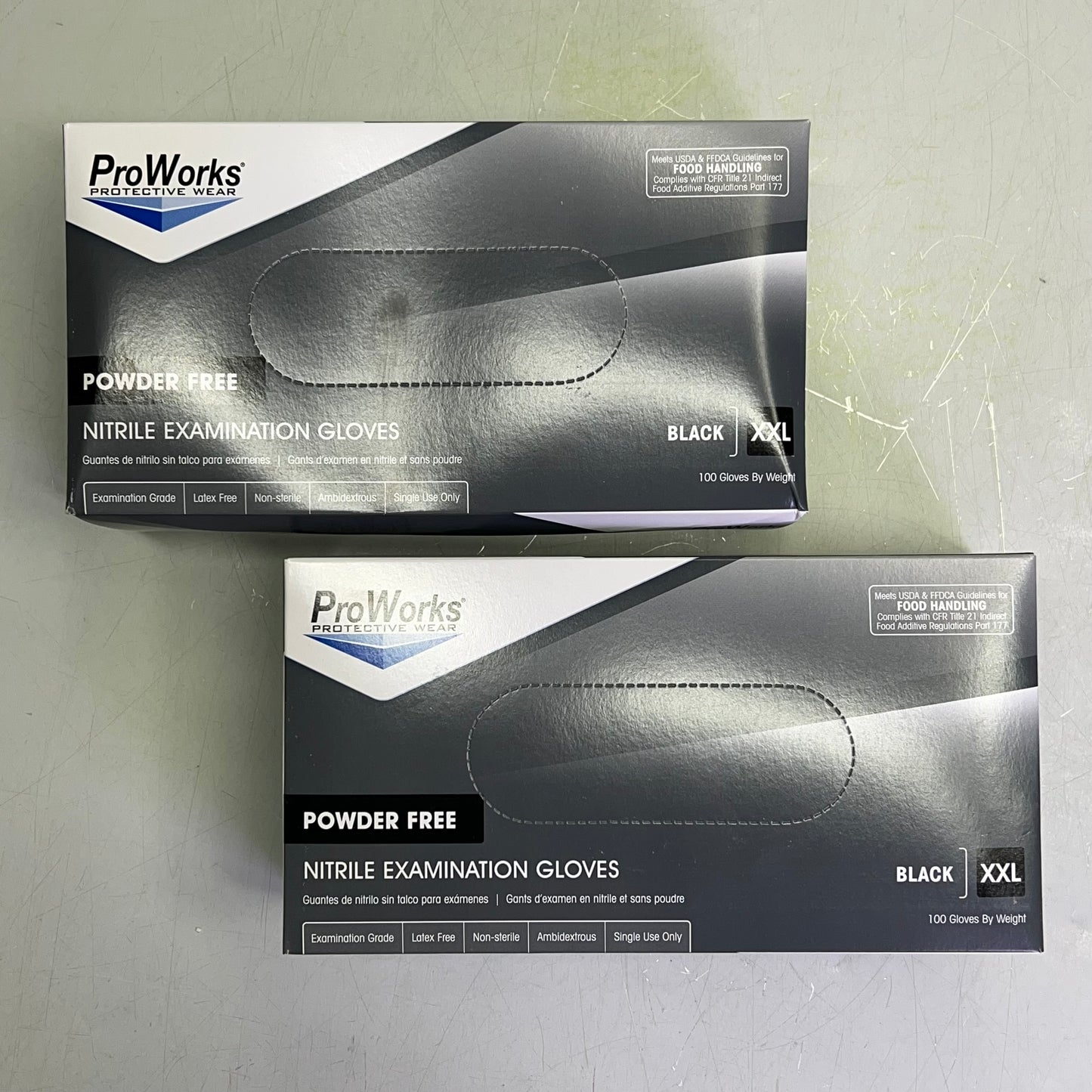 PROWORKS (2 PACK, 200 GLOVES) Powder Free Nitrile Examination Gloves XXL Black